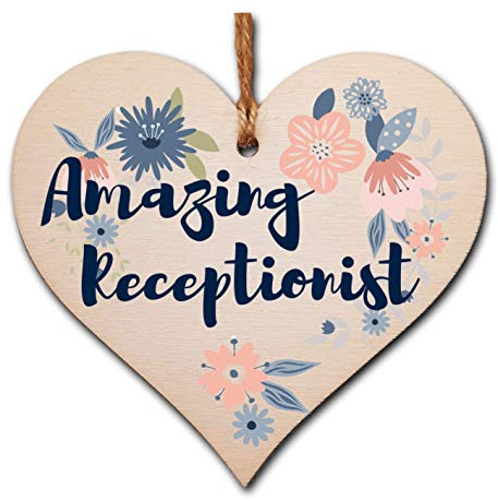 The Plum Penguin Handmade Wooden Hanging Heart Plaque Gift Amazing Receptionist Thank You Special Someone Floral Style Present Card Alternative