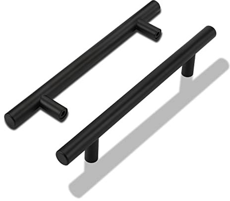 LONTAN 15 Pack Kitchen Door Handles 160mm Black Kitchen Cupboard Handles Black Cupboard Pulls Drawer Pulls for Cabinet Wardrobe Bathroom Stainless Steel