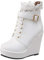 LUXMAX Stivaletti Donna Zeppa Alta Caviglia Stivali Plateau Tacco Alto con Stringate Cerniera Pizzo Fibbia (Bianco) - 35 EU