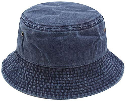 XRDSS Vintage Cotton Bucket Hat Washed Retro Outdoor Fishing Sun Hat (Navy)