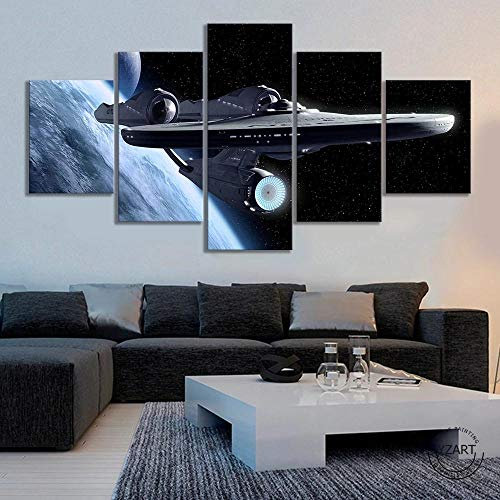 YUANJUN 5 Stück Fantasie Weltraum Universum Raumschiff Poster HD Wandbild Star Trek Filmplakat Leinwand Malerei Schlafzimmer Wanddekoration