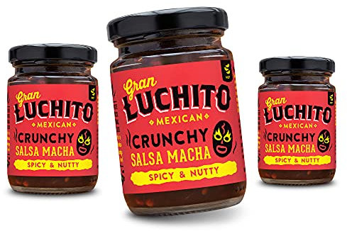 Gran Luchito Mexikanische Salsa Macha 100 g (3 Stück in Geschenkbox) – heiße und würzige mexikanische rote Paprika Chili-Sauce | komplett natürlich & glutenfrei – perfekt für mexikanische Kochen