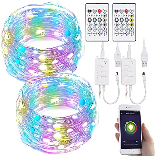 Luminea Home Control WiFi Lichterkette: 2er RGB-LED-Lichterdraht mit Musik-Steueurung, WLAN und App, USB, 5 m (WiFi-LED-Lichterkette, WLAN-RGB, Solar Schlauch)