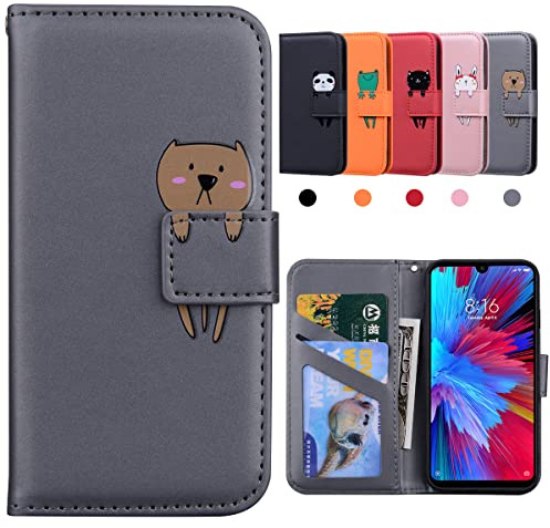 Kedic Cover per Xiaomi Redmi Note 7 / Redmi Note 7 Pro Custodia Redmi Note 7 Flip Chiusura magnetica Funzione parentesi PortaCarte in pelle cover Redmi Note 7 Pro case -Grigio