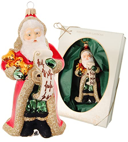 Krebs Glas Lauscha - Weihnachtsdekoration/Christbaumschmuck aus Glas - Weihnachtsmann als Anhänger - Motiv: mit Bär - Größe: ca. 15 cm - Made in Germany