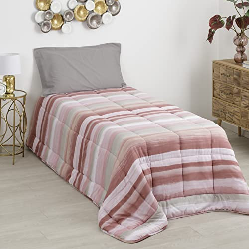 Baroni Home Trapunta Invernale in Ecopiuma, Piumone 350 gr/mq caldo e morbido, Anallergica, Antiacaro e Traspirante, Righe Rosa, Singola 170x260 cm