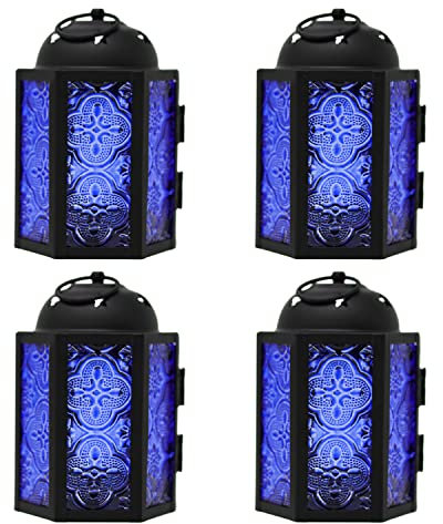 Vela Lanterns Lot de 4 mini bougeoirs marocains décoratifs pour décoration d'intérieur, terrasse, mariage, cobalt