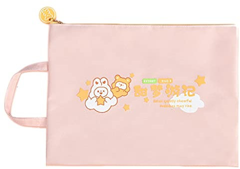 Dokumententasche Dokumententasche Leinwand-Einkaufstasche Multi-Color Optional Datendateiordner Großer Kapazität Doppelschicht Dokumenttasche mit Reißverschluss Ausflug ins Schulbüro ( Color : Pink )