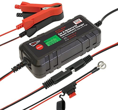Streetwize | 4 AMP Fully-Automatic Smart Battery Charger 6v/12v | O-Rings and Clamps| Battery Charger | Trickle Charger | LCD Digital Display | Short Circuit Protection | (SWIBC6)