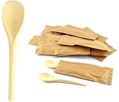 200 cucharillas de 12 cm color habana biodegradables compostables individualmente para aperitivos y Happy Hour, para helado y yogur, cucharas biológicas desechables