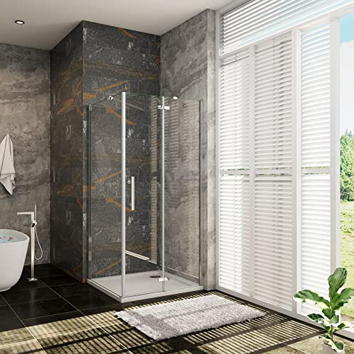 Porta Battente per Box Doccia Angolare 2 Ante con Parete Laterale Misura 90x80X195 cm in Vetro 6 mm Temperato Trasparente Anticalcare 2 barre di supporto