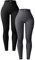 OQQ Damen 2 Stück Yoga Leggings Gerippt Nahtlos Workout Hohe Taille Athletic Pants, Schwarz Dunkelgrau, S