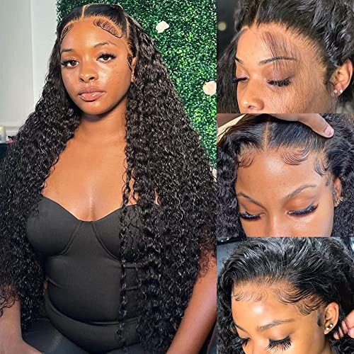 bangjazz 13x4 Deep Wave Lace Front Wigs Human Hair 180% Density Deep Wave Frontal Wigs Human Hair HD Lace 26 Inch Curly Wigs for Black Women Pre Plucked with Baby Hair Curly Lace Front Wig