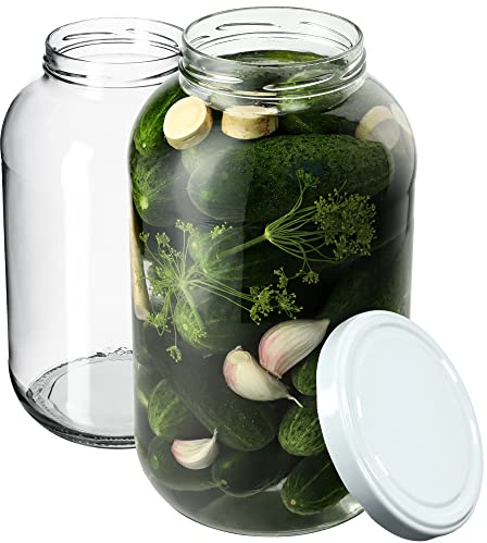 KADAX Einmachgläser 4L, Weckgläser, fi100 mm, Einmachglas zum Einlegen, Einkochgläser, Sturzglas, Konservenglas, Rundgläser, Gurkenglas, Einweckgläser (2 Stück, Weiß Deckel)