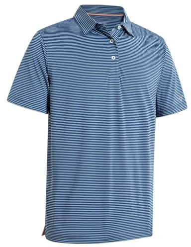 Golf Shirts for Men Dry Fit Short Sleeve Print Performance Moisture Wicking Polo Shirt, Blue Denim Stripe, XXL