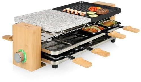 Princess Pure 8 Raclette Antiaderente, 8 Padelle, Nero, Pietra, Bambù