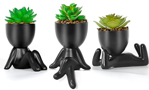 Dremisland 3 Piezas Plantas Suculentas Artificiales en Macetas de Cerámica Negro Pequeñas Plantas Artificiales Decorativa Suculentas Falsas para Hogar Oficina Mesa Escritorio Sala de Estar