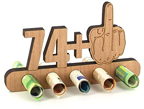 Giftota - Originelle Lustig 75. Geburtstag Geldgeschenk Holz - 74 + 1 - Geschenk zum 75.Geburtstag - Geburtstag Jubiläum - Geschenke aus Holz - Geschenke für Freunde, Familie