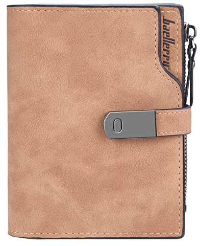 HNOOM Porte Monnaie Femme en Cuir PU Porte Feuilles pour Femme Court Lisse et Souple Petit Portefeuille Femme avec 16 Emplacements Cartes et Zippé Pochette à Monnaie (Marron-S)