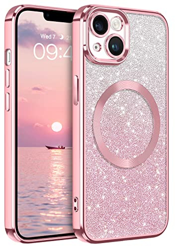 DUEDUE für iPhone 14 Hülle Glitzer 6.1'', iPhone 14 Handyhülle Glitzer mit Mag-Safe Magnetische Stoßfeste Schutzhülle Soft TPU für iPhone 14 Case Magnetische 6.1 Rosa