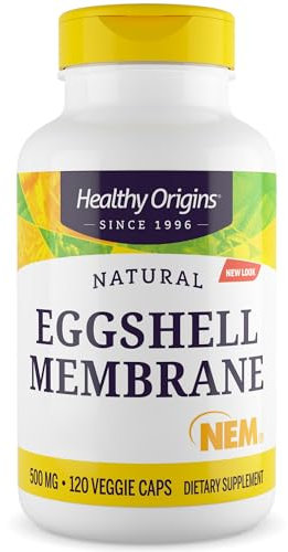 Healthy Origins, Natural Eggshell Membrane (Membrane de Coquille d'œuf), 500mg, 120 Capsules, Sans Gluten, Sans Soja, Sans OGM