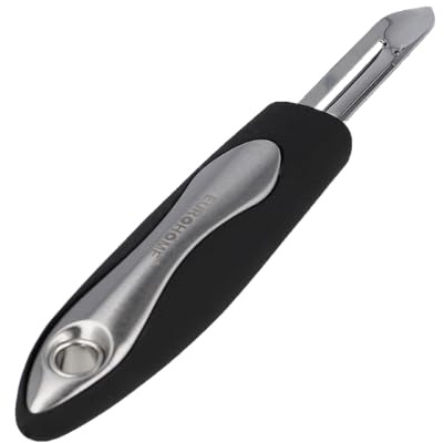 EUROHOME Sparschäler CARMEN aus rostfreiem Edelstahl - Gemüseschäler mit ergonomischem Kunststoffgriff - Kartoffelschäler 19 cm - Spülmaschinengeeigneter Apfelschäler mit Aufhänger im Griff