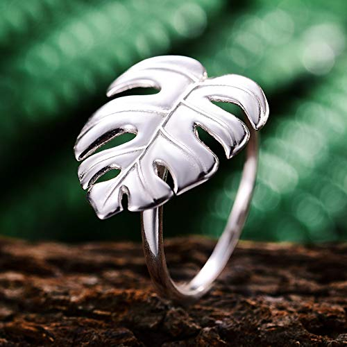 Verstellbarer Ring für Damen – verstellbarer Ring für Damen, S925-Pflanzen-Monstera-Blätter, offene Bandringe, natürlicher, handgefertigter, einzigartiger Schmuck, Geschenk für Geburtstag, Verlobun