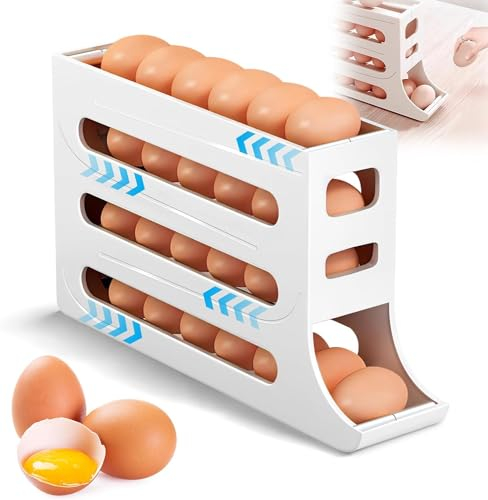 Eierhalter für 30 Eier,4 Etagen Eierbehälter für Kühlschrank,Eier Aufbewahrung,Eierhalter Kühlschrank,Stapelbarer Eier-Organizer,Eier Aufbewahrung Kühlschrank,Automatisch Rollender Eierspender