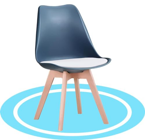 Dekohome Sillas de Comedor, Sillas de Cocina Nórdicas con Asiento Blando, Tapizado y Patas de Madera de Haya Resistente, Azul Oscuro y Blanco, 1 Silla