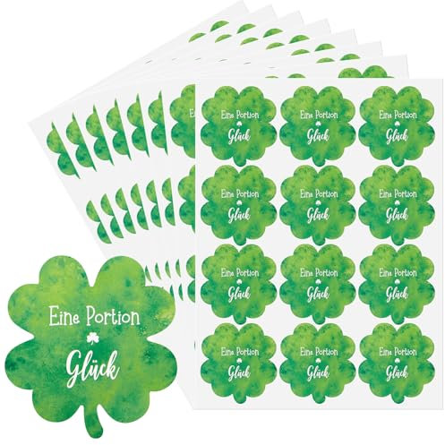 Tenare 240 Stickers Kleeblatt Glück Geschenkaufkleber Eine Portion Glück 5 cm Glücksbringer Sticker Vierblättrige Kleeblatt Aufkleber für Geschenk Prüfung Einladungskarte Familie Freunden Abschluss