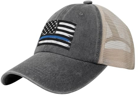 ESASAM Blaue dünne Linie, USA-Flagge, Cowboy-Netz-Baseballkappe, atmungsaktiv und stilvoll, Outdoor-Hut für Damen und Herren, Baseballmütze, Sonnenschutzmütze, Unisex-Mütze, Blaue dünne USA-Flagge,