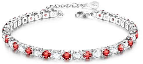 Rot Fußkettchen,Tennis Fussketten für Frauen,Damen fußkette,Silber Fußkette Damen,Fussketten für Frauen Silber 925 Stabil,Fußkette Damen Silber 925,Armband Damen,Armbänder Geschenk,6.5in+2in