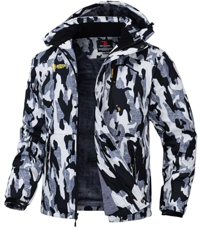Rdruko Skijacke Herren Wasserdicht Winterjacke Snowboardjacke mit Kapuze | Winddicht Softshelljacke Fleece Warm Gefüttert Verdickt Wanderjacke Atmungsaktiv Outdoorjacke Funktionsjacke