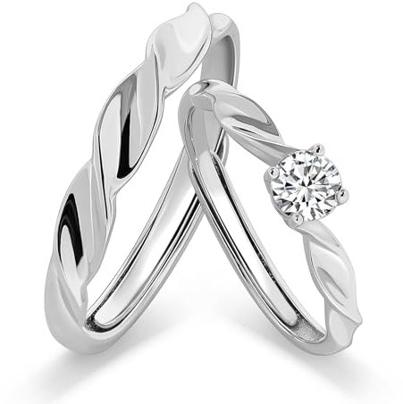 Meissa Verlobungsringe Paar Verstellbar für Damen, Sterling Silber 925 Ehering-Set für Herren und Damen Twist-Paarringe Zirkonia-Ringe für Jahrestage, Set aus zwei Ringen