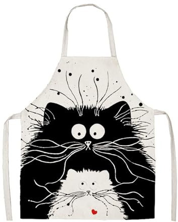 HJIAMA Delantal Cocina, Lino Mandiles, Gato Delantal Personalizado, Delantales de Regalo para Hombre y Mujer, para Asar, Pintar, Cocinar en Casa