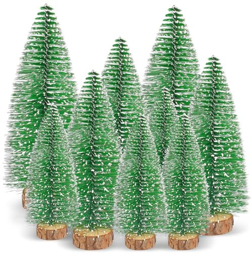 Mini sapins de Noël, 9 pièces mini sapins de Noël artificiels pour la décoration de Noël, sapins de Noël miniatures artificiels, travaux manuels de Noël, 3 tailles (mini), paysage de neige réaliste