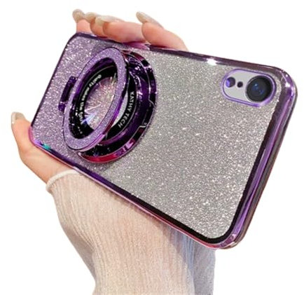 SIYOPINPFY Coque pour iPhone XR, Paillettes Luxe Souple TPU Silicone Antichoc Anti-Rayures Housse, Protection d'appareil Photo à Housse pour Filles avec Anneau pour iPhone XR, Brillant Violette