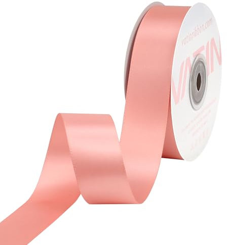 VATIN Double Face Rose Gold Satin Ribbon 1 Continuous 50 Yards,Gold Polyester Fabric Ribbon use for Bows Bouquet, Gift Wrapping, Floral Arrangement Wedding Decoration