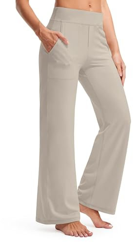 Timuspo Yoga-Hosen mit Taschen Weite Jogginghose Bauchkontrolle Bequeme Baggy Hose für Damen Lässig Sporthose High Waist Yogapants Khaki XL