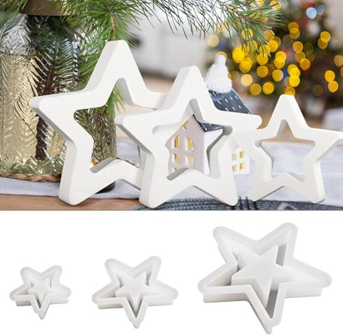 Stampo in silicone a forma di stella di Natale, 3 stampi per fusione a stella, stampo per candele di Natale, stampi in gesso a forma di stella per fusione, stampi in silicone, decorazioni natalizie