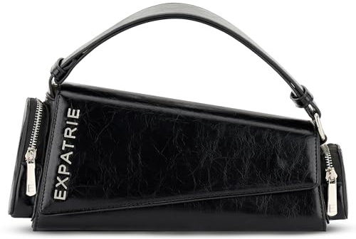 Expatrié Handtasche Damen Schwarz - Grace - Asymetrische Schultertasche aus Kunstleder für Tag & Nacht - Y2K Vintage Leder Tasche - Retro Style