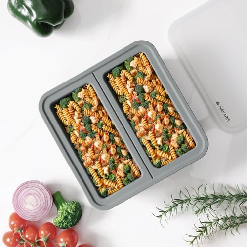 Navaris Bac a Glacons avec Couvercle Bebe - Moule à Glaçons XXL en SIlicone pour 2 Portions de 250 ml - Gros Bac Glacon pour Congelation Repas Puree Soupe au Congelateur