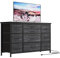 Commode à 10 Tiroir en Tissu, Commode De Chambre, Meuble TV avec Station De Charge, Meuble De Rangement pour Salon, Chambre d'enfant (Noir/Gris)