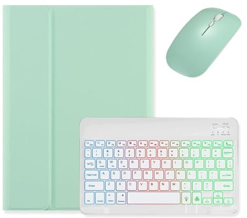 kaidisen Backlit keyboard Case for Galaxy Tab S10 Lite / S10 FE / S9 FE 10.9, Tab S9/S8/S7 11 Case with Mouse and Detachable RGB Colorful Backlight Keyboard,Mint Green+White