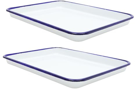 Didiseaon 2pcs White Enamel Roasting Pan and Baking Tray 26x18cm Wear-Resistant Rectangular Oven Dish for Kitchen and Restaurant