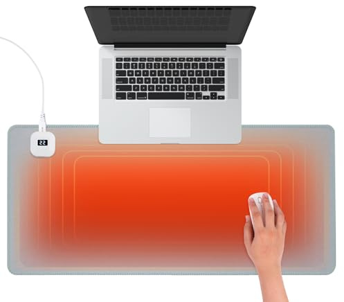 mizikuu Tischunterlage Beheizte, 80 x 33 cm Mauspad mit 5 Heizstufen Funktion Heizung 35-55℃ 4 Stunden Automatischer Abschaltung Wasserdichte Smart Beheizter Schreibtischunterlage für Büro, Zuhause