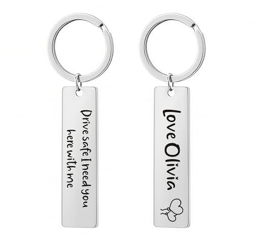 EDSG Personalised Keyring, Drive Safe Keychain Gifts, Double Sided Engraved Keychain Gifts for Him Her Boyfriend Girlfriend Husband Dad Mum Valentines Day Christmas Birthday