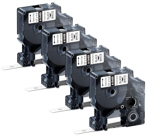 Upwinning 18488 Nylon Industrie-Etiketten 12mm x 3.5m, Kompatibel mit Dymo Rhino Nylonetiketten Flexibel, Schwarz auf Weiß, Kompatibel mit Dymo Rhino 4200 5200 5000 6000 Etikettiergerät, 4 Stück