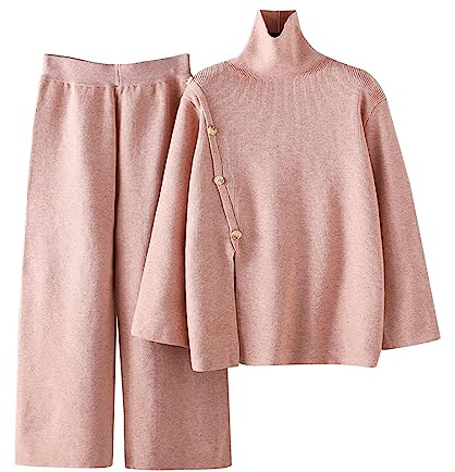 Completo Lana Donna Casual Complete Tailleur In Maglia Girocollo Maglia a Maniche Lunghe Pullover Top Elastico In Vita Pantaloni a Gamba Larga Elegante Tuta Completa Donna Set Casa Autunnale Invernale