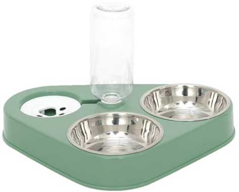 Healifty Distributeur Automatique d'eau et Nourriture pour Chats et Petits Chiens, Gamelles Amovibles, Bouteille 500 ML, Plastique, Couleur Menthe, Bol Double Facile à Nettoyer